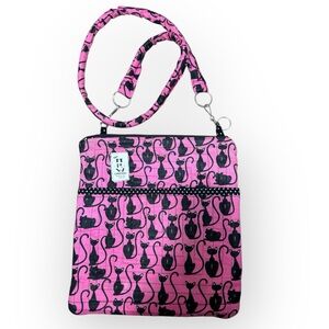 The MRW Collection Pink Black Quilted Cats Shoulder Bag Crazy Black Cats